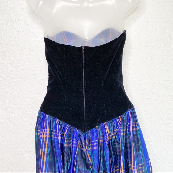RARE Vintage 80’s Janet Russo Nantucket NY Black Velvet Taffeta Strapless Dress - Picture 7 of 10
